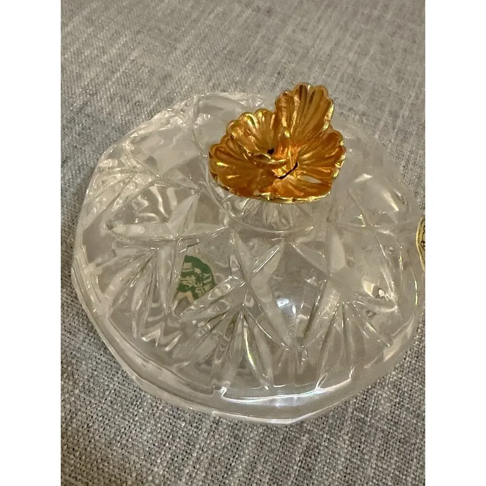 💎 RCR Italy Lead Crystal Covered Dish Candy Trinket Bowl Gold Floral Lid 4